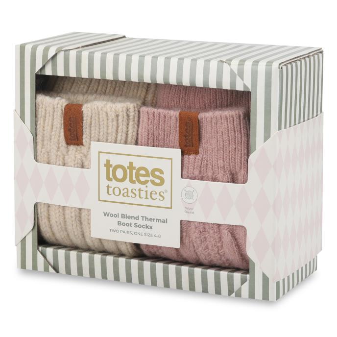 totes toasties® Ladies Chunky Twist Wool Boot Socks (Twin Pack) Oat / Lilac Extra Image 1